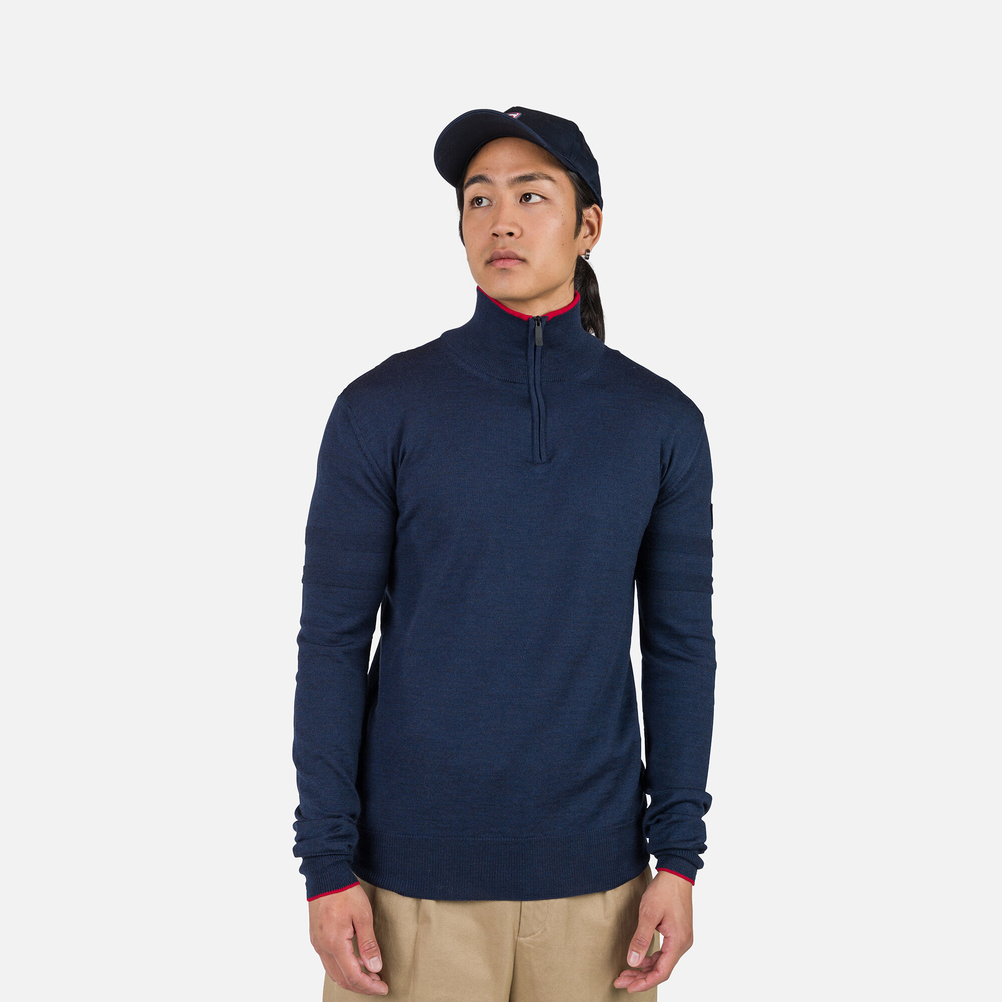 Men's Stripe Half-Zip Knit Sweater | Blue | Rossignol
