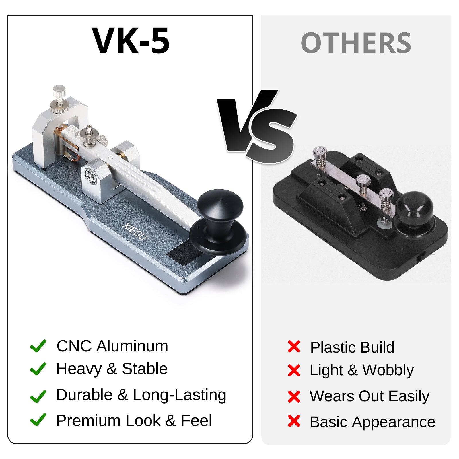 Xiegu VK-5 Mini CW Straight Key | Morse Code Key | 3.5mm Jack
