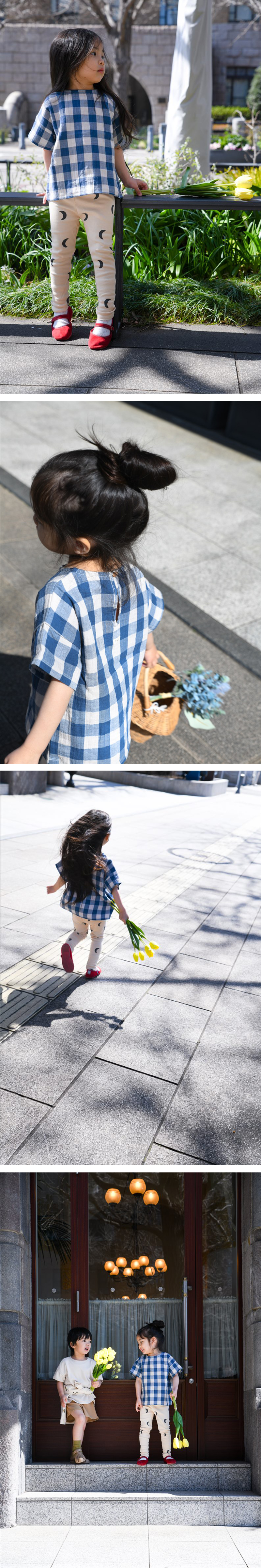 organic zoo Pottery Blue Gingham ボクシーTシャツ｜ギンガムチェック