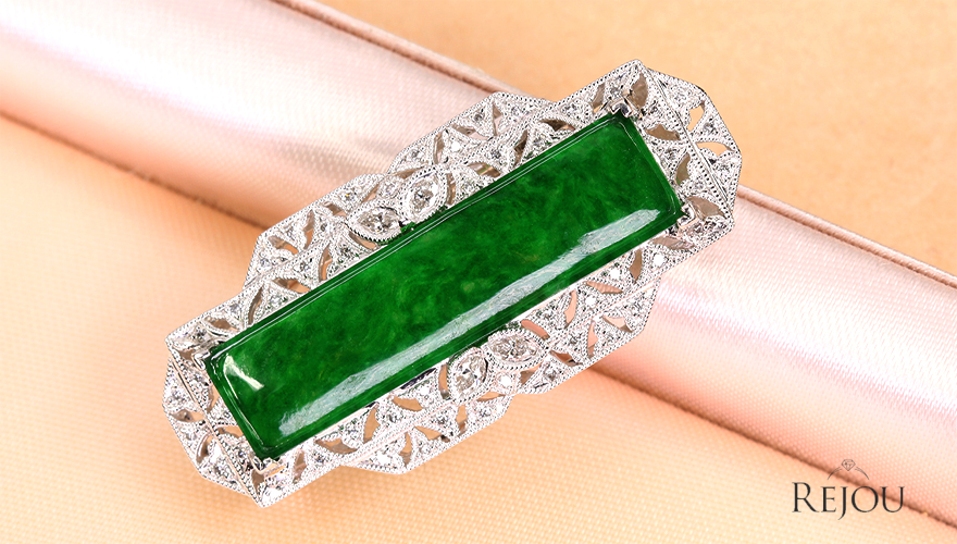 翡翠（ヒスイ） ダイヤモンド 0.6ct プラチナ 帯留め【品質保証書/宝石