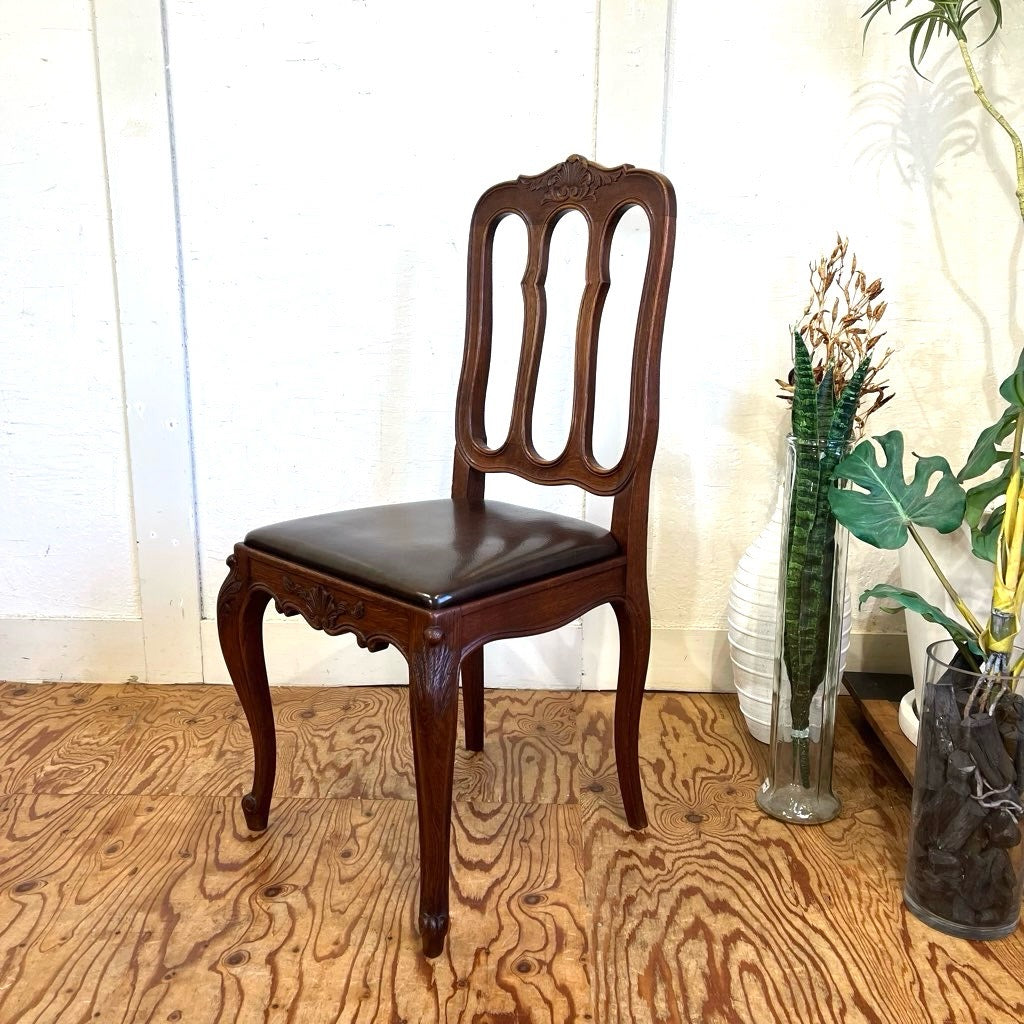 フランスアンティーク猫脚ダイニングチェア/イス/ラッシュシート(90-83