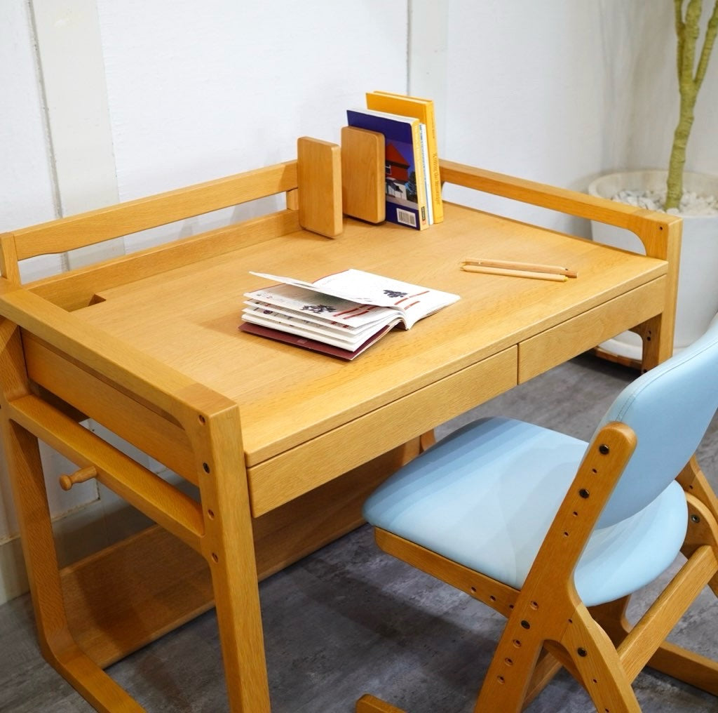 浜本工芸 学習机 NO.74＆デスクチェア セット ブルー 勉強机 木 ナラ
