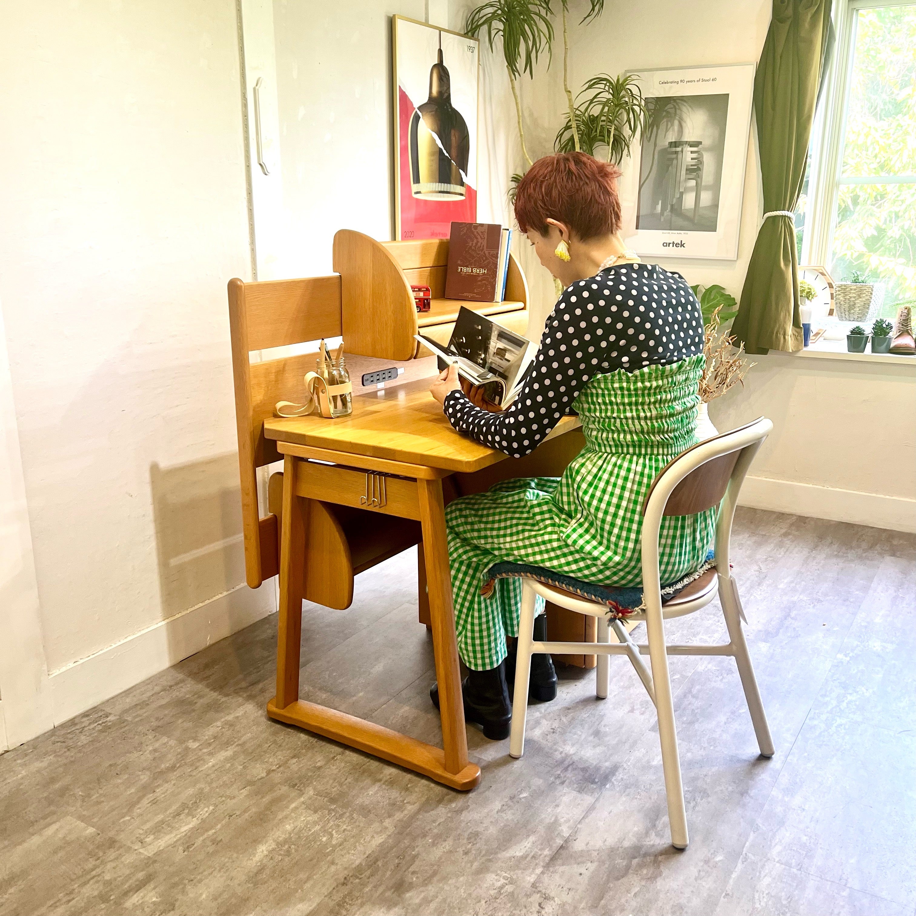 コスガ / KOSUGA 学習机 ナラ材 勉強机 デスク 小学生 組み換え ワゴン付き