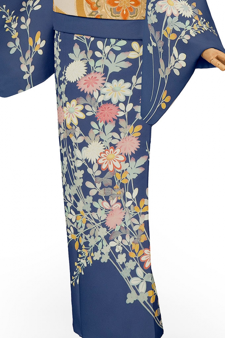 訪問着レンタル 訪問着Sサイズ 加賀友禅：白坂幸蔵 菊梅 青｜着物