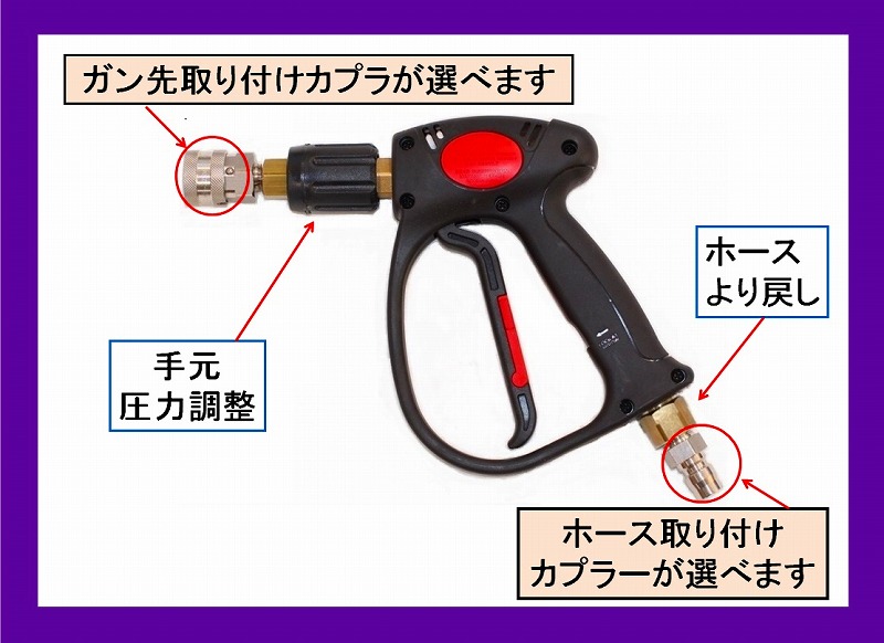 カプラ付高圧洗浄機用ガン（手元圧力調整器・スイベル付） / トータル
