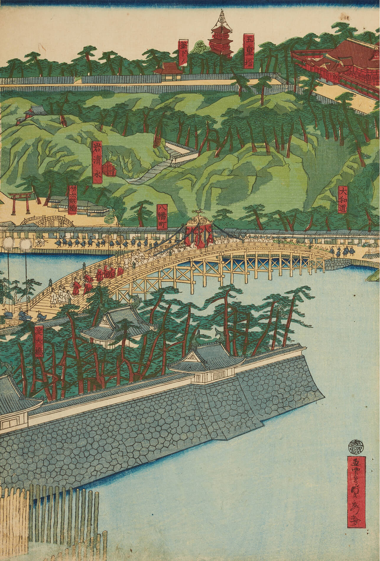 手描き風景画 日本画 古地図 仙台藩政時代末頃の清水小路 想像図 熊谷