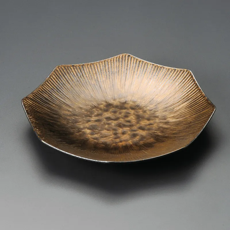 金結晶しのぎ彫八角8.0鉢(和風変形皿(中サイズ))|食器通販の陶磁庵