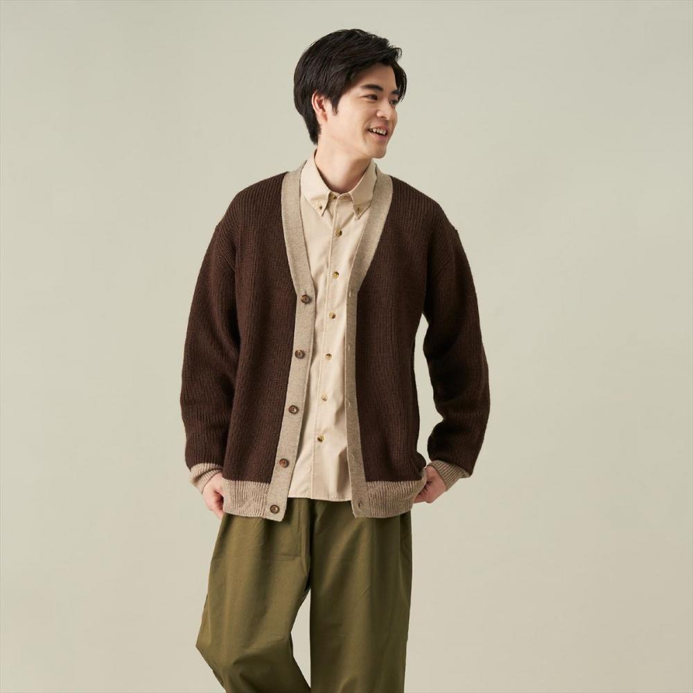 ニット 配色カーディガン ブラウン メンズ(M ブラウン): 東京シャツ