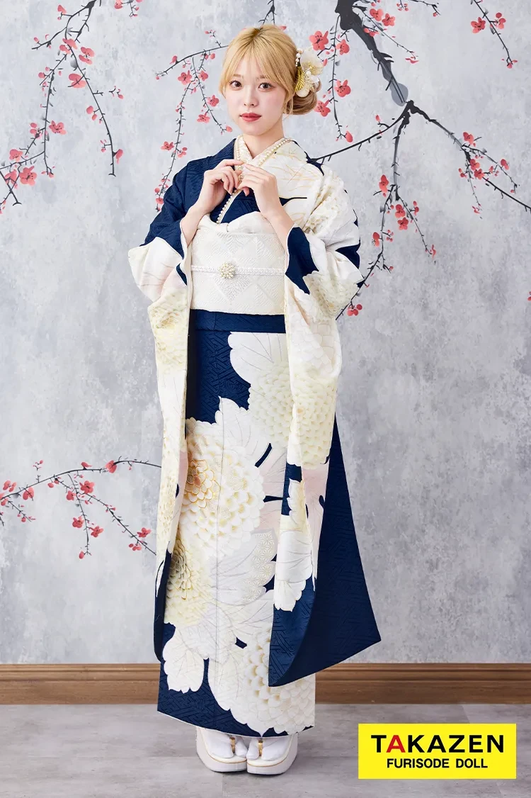 激安お得！正統派古典 青/紺/白 菊柄/大柄 シンプル 清楚 かわいい古典