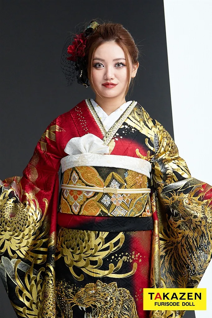 ジャパンモード 赤/黒/金(ゴールド) 本物虎柄 いかつい ド派手振袖