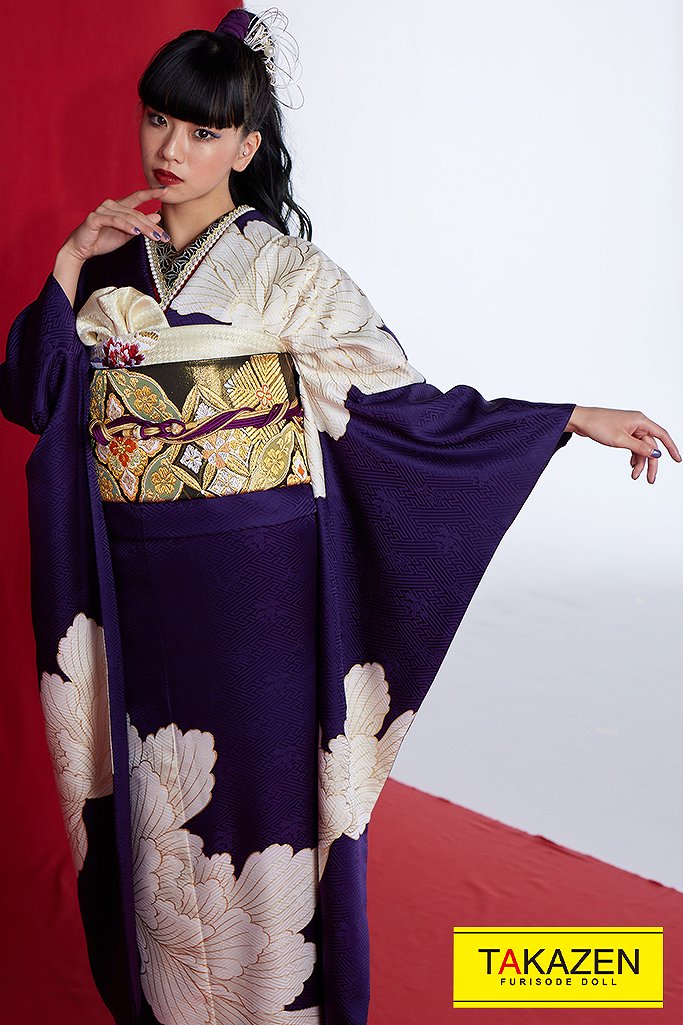 ジャパンモード 紫/クリーム 牡丹柄 シンプル ワンポイント 渋い