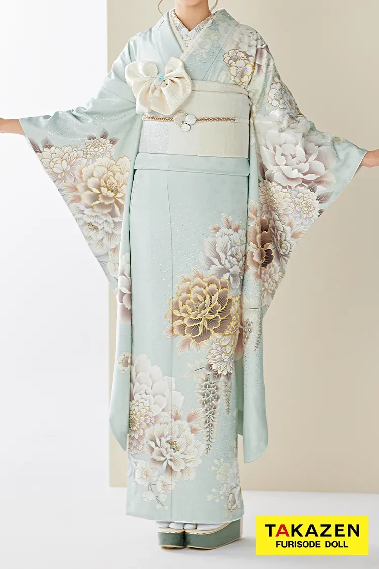 正統派古典 くすみグリーン/ミントグリーン/水色 牡丹柄 かわいい 人気