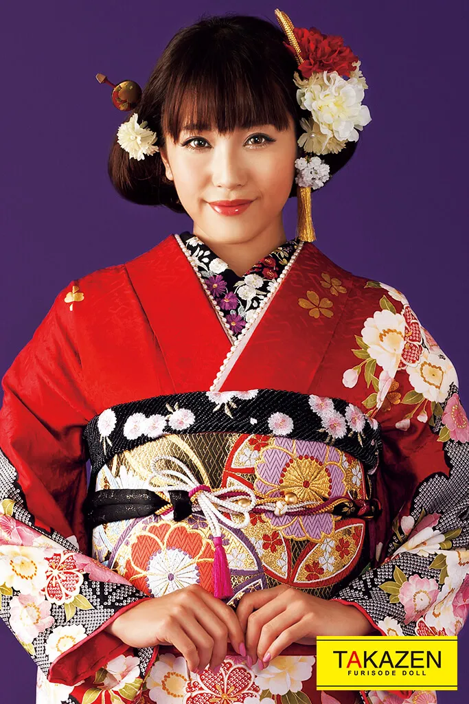 激安正統派古典 赤/黒 ボタン柄/和柄 お得 大人っぽい 清楚 振袖 伝統