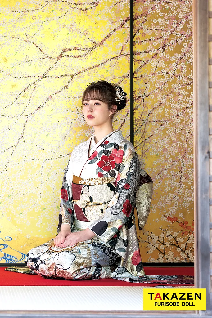 正統派古典 白/エンジ/白地 梅柄 清楚 上品 大人っぽい【通販可】K915