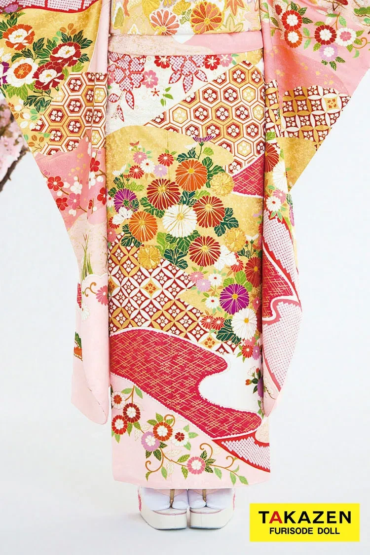 最高級古典柄振袖 吉澤織物/最高級染繍桶絞り友禅 サーモンピンク/白