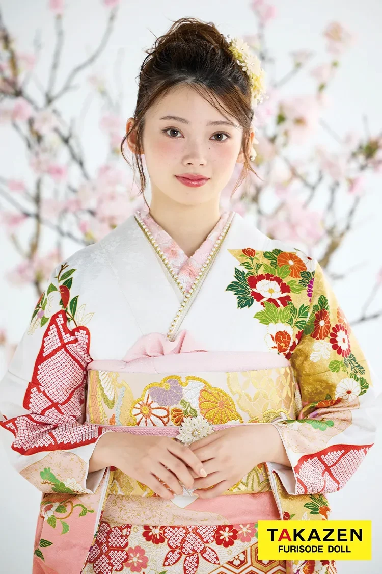 最高級古典柄振袖 吉澤織物/最高級染繍桶絞り友禅 サーモンピンク/白