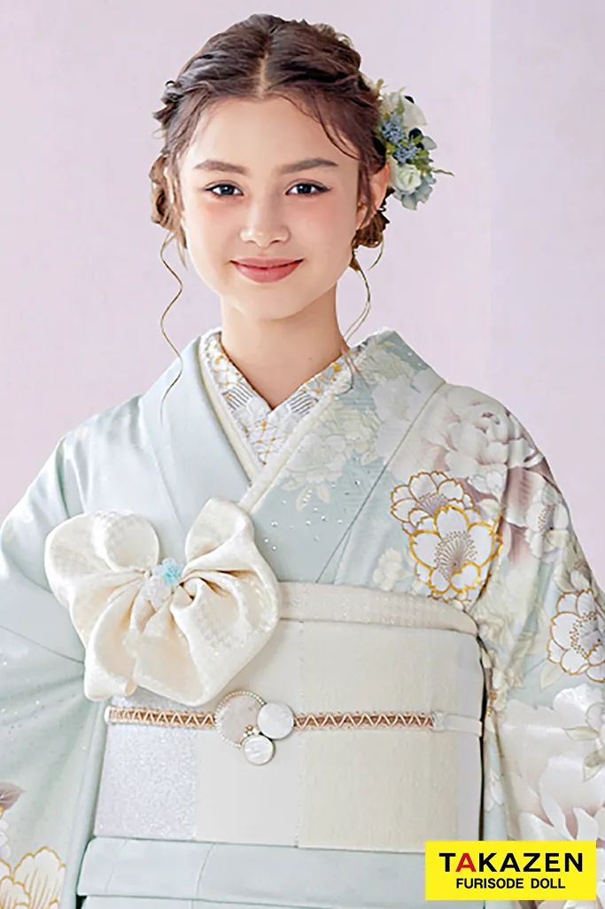 正統派古典 くすみグリーン/ミントグリーン/水色 牡丹柄 かわいい 人気