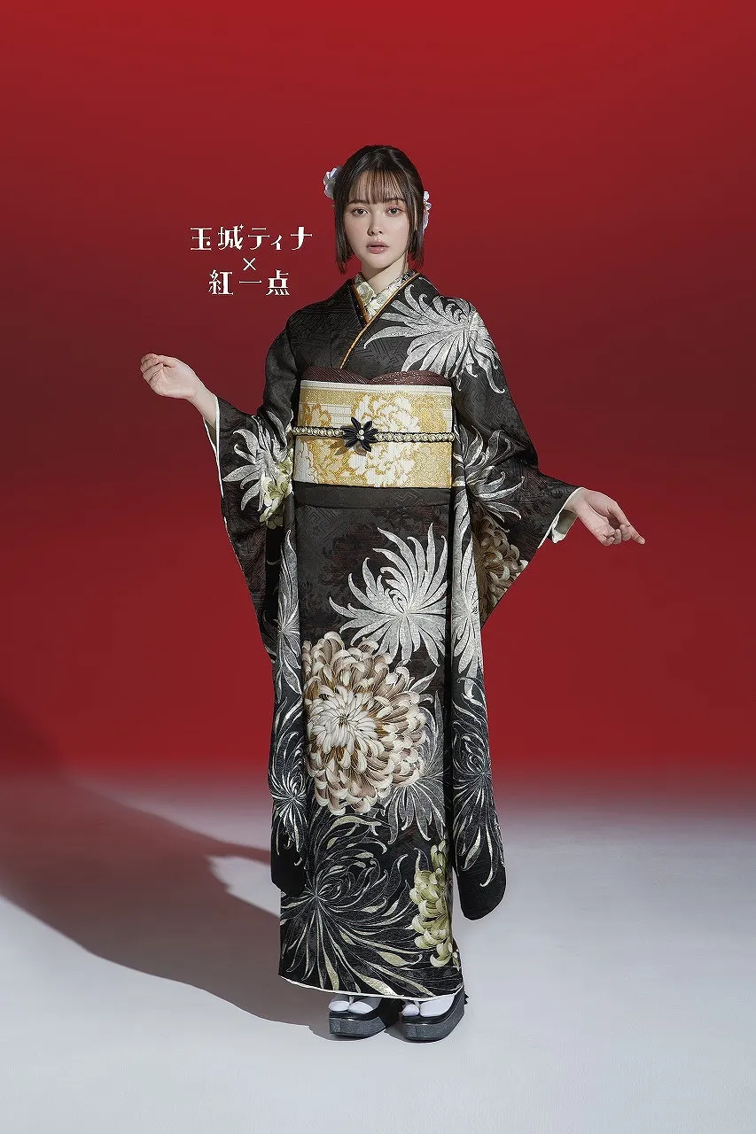 九重×中村里砂 からし色/ベージュ/クリーム 菊柄 大人っぽい