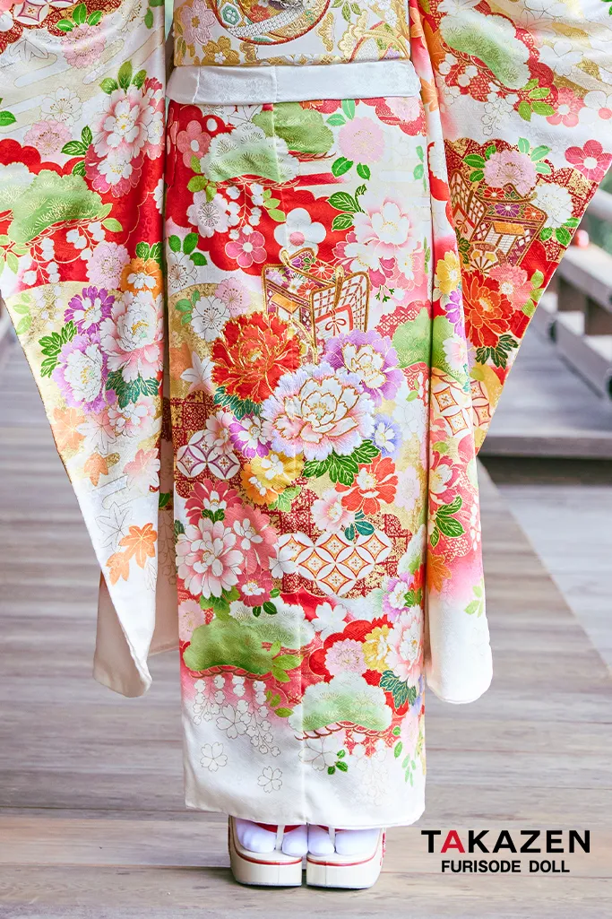 正統派古典 白/赤/白地 牡丹柄 はんなり 上品 きれいめ振袖 おしとやか