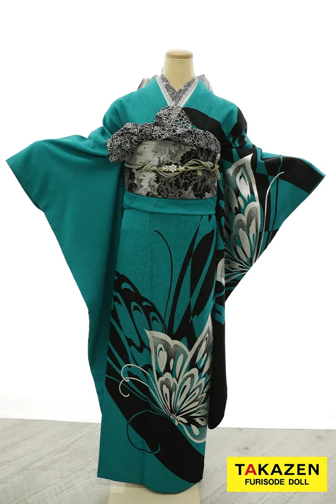 格安モード系 エメラルドグリーン 蝶々柄 シンプル かっこいい 目立つ