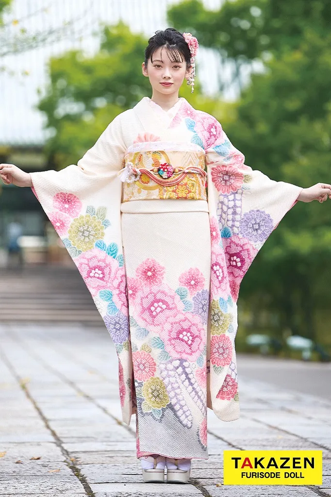 高級古典振袖 藤娘きぬたや・総絞り 白/ピンク 辻が花 上品 綺麗