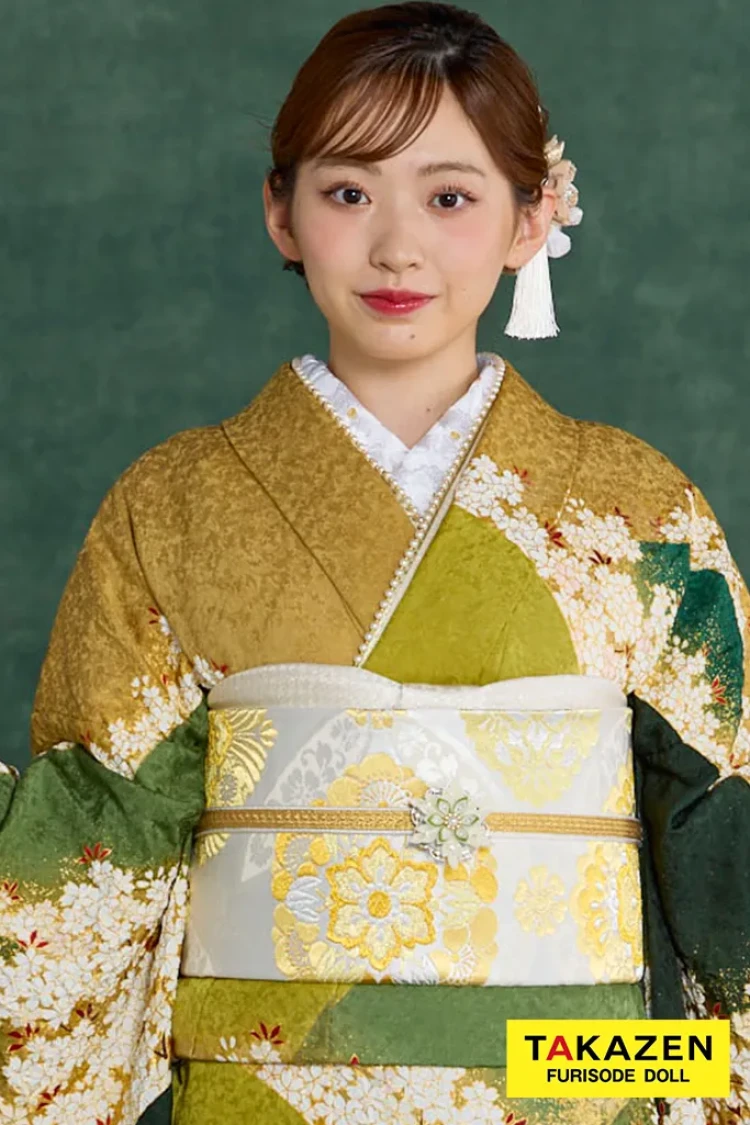 プレミアム古典 青柳/最高級絞り手描友禅 緑/鶸色 桜柄 高級振袖 大人