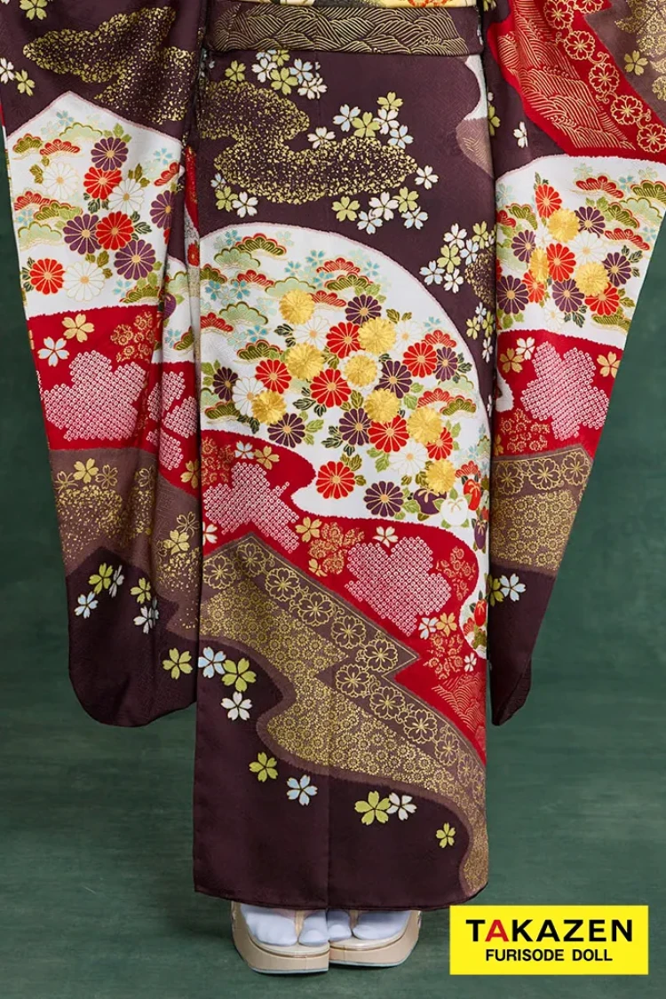 プレミアム古典 青柳/最高級金駒繍絞り手描友禅 茶色/ブラウン 柄