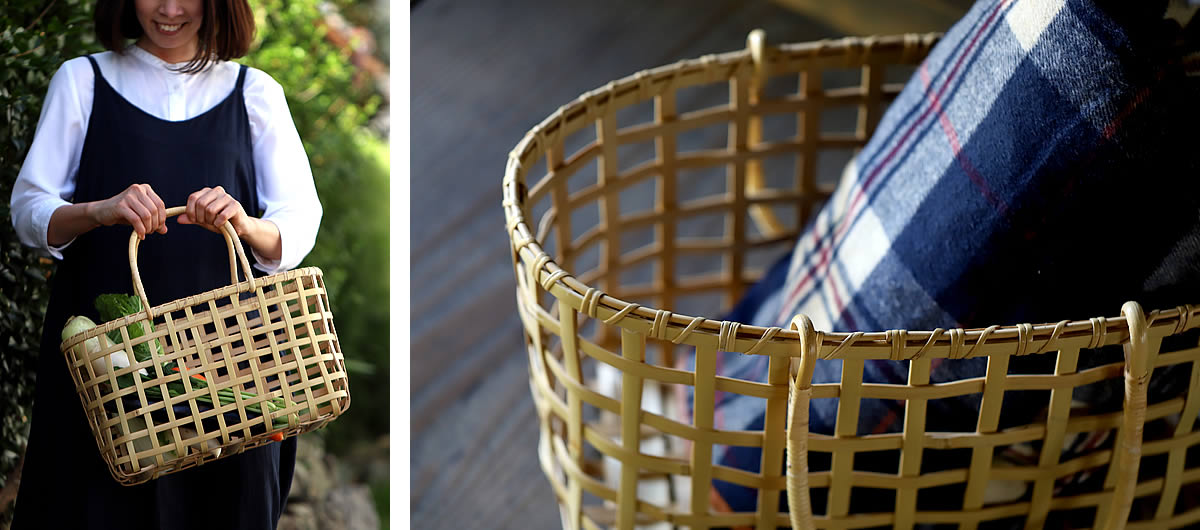 白竹粗四ツ目楕円手提げ籠バッグ | 虎斑竹専門店 竹虎