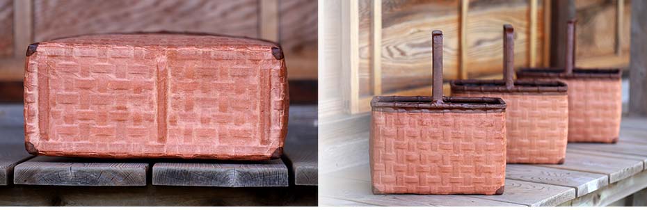 国産】一閑張り一本持ち手角手提げ籠良質の真竹を熟練職人が厳選し四ツ