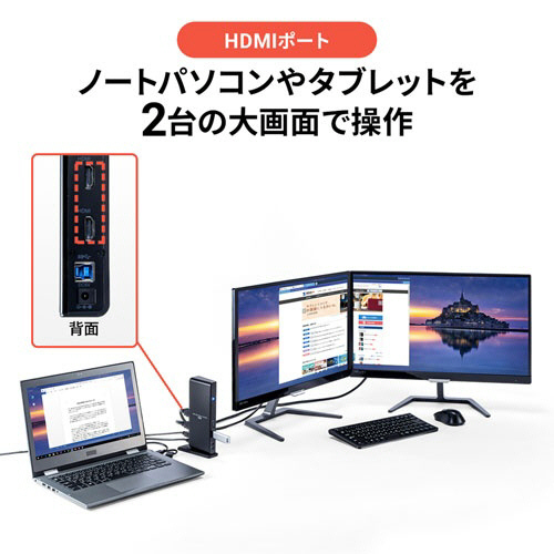 たのめーる】サンワサプライ Type-C・USB3.2A接続デュアルHDMI