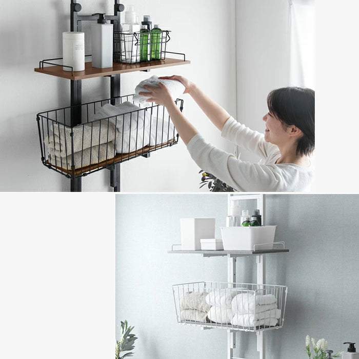 ランドリーラック 突っ張り式 洗濯機収納 高さ調節 幅60 カゴ付き