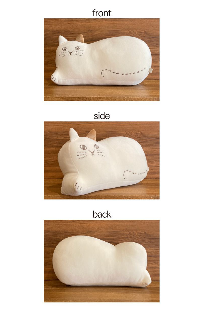 にゃふにゃふ ネコ ダイカットクッション アイボリー | お茶の通販