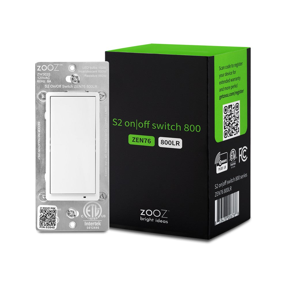 Zooz 800 Series Z-Wave Long Range S2 On / Off Wall Switch ZEN76