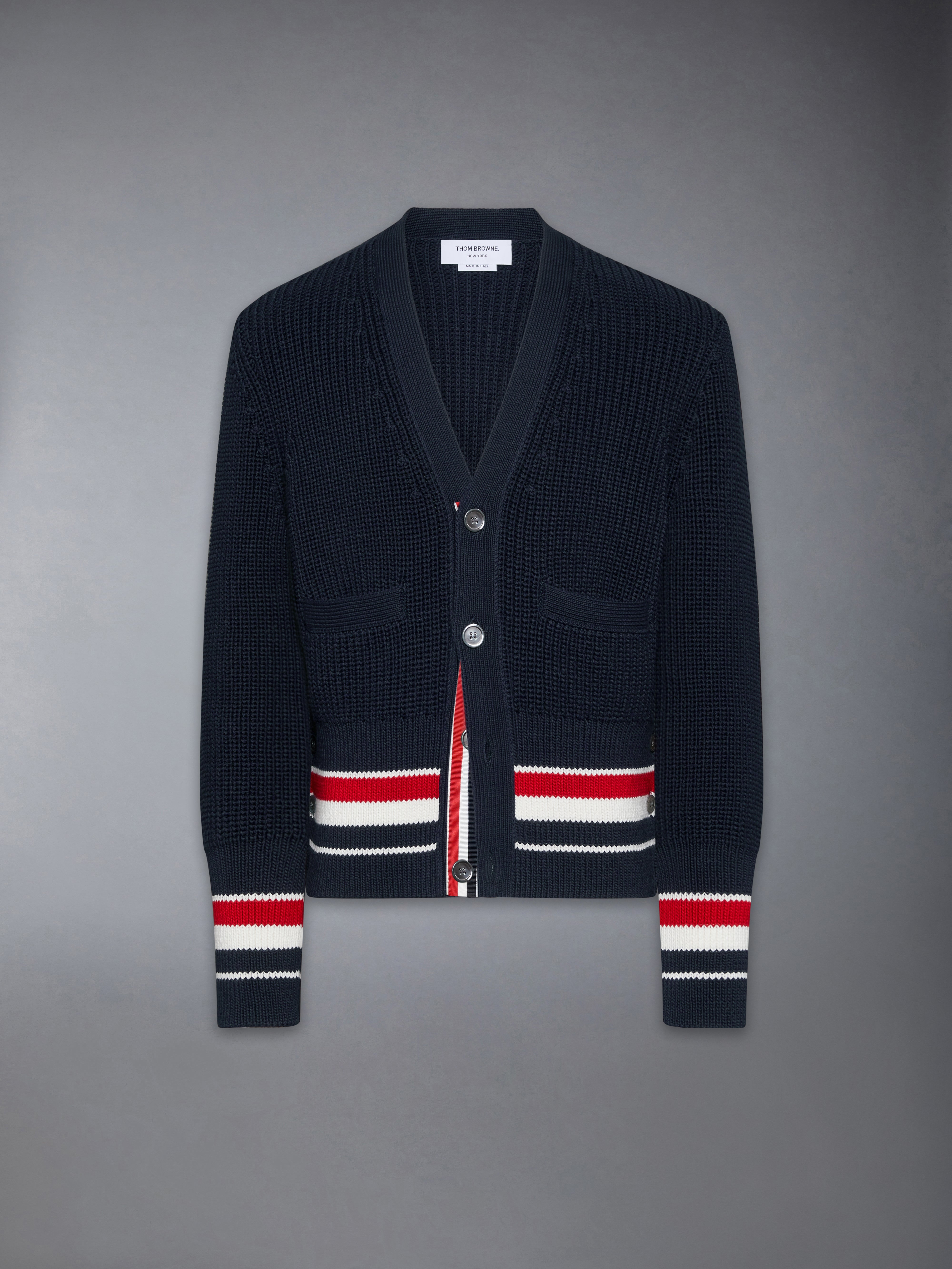 Half Cardigan Stitch Cotton Rwb Cardigan | Thom Browne
