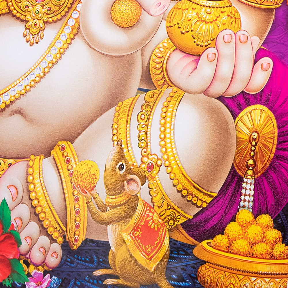 約68.5cm×約48.5cm〕インドのヒンドゥー神様ポスター - ガネーシャ の