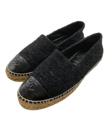 中古・古着通販】CHANEL (シャネル) ツイードエスパドリーユ ブラック