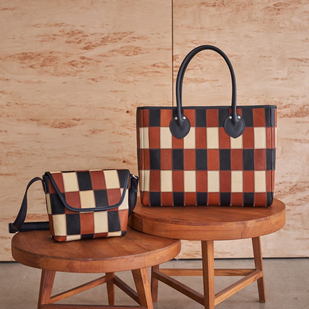 パッチワークで生み出すチェック柄トート＆ショルダー – 革・レザー