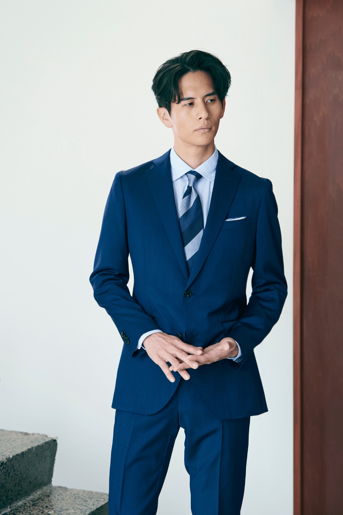 スーツセレクト スーツ 3ピース ストライプ セットアップ ネイビー 美