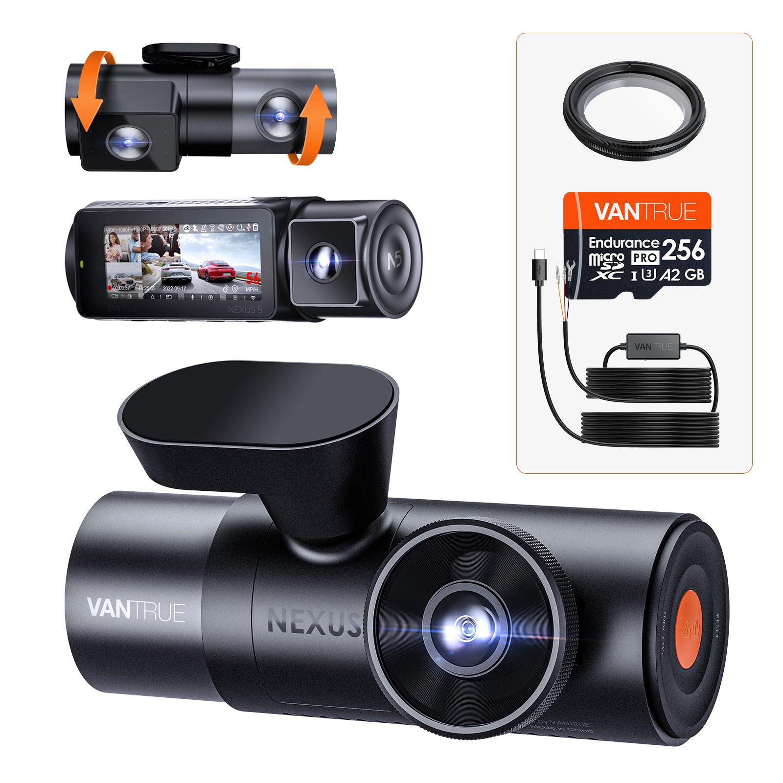 Vantrue N5 4-Channel Dash Cam | 360° 2.7K+1080P, STARVIS 2, WiFi, GPS