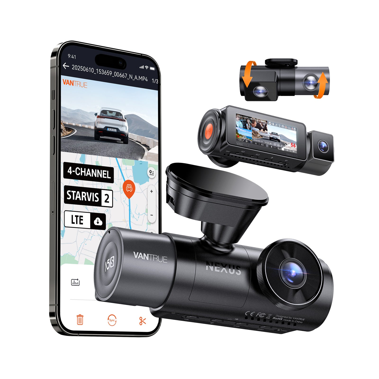 Vantrue N4 3 Channel Dash Cam | 4K+1080P+1080P Car Camera with IR