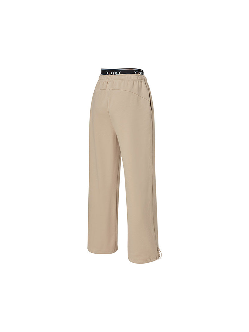 裏起毛 ロゴ入りバンド レイヤード風 ワイドパンツ