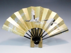 飾り扇子（7寸5分）金モミ地 双鶴 手描き | 京都扇子の山武扇舗ネット通販