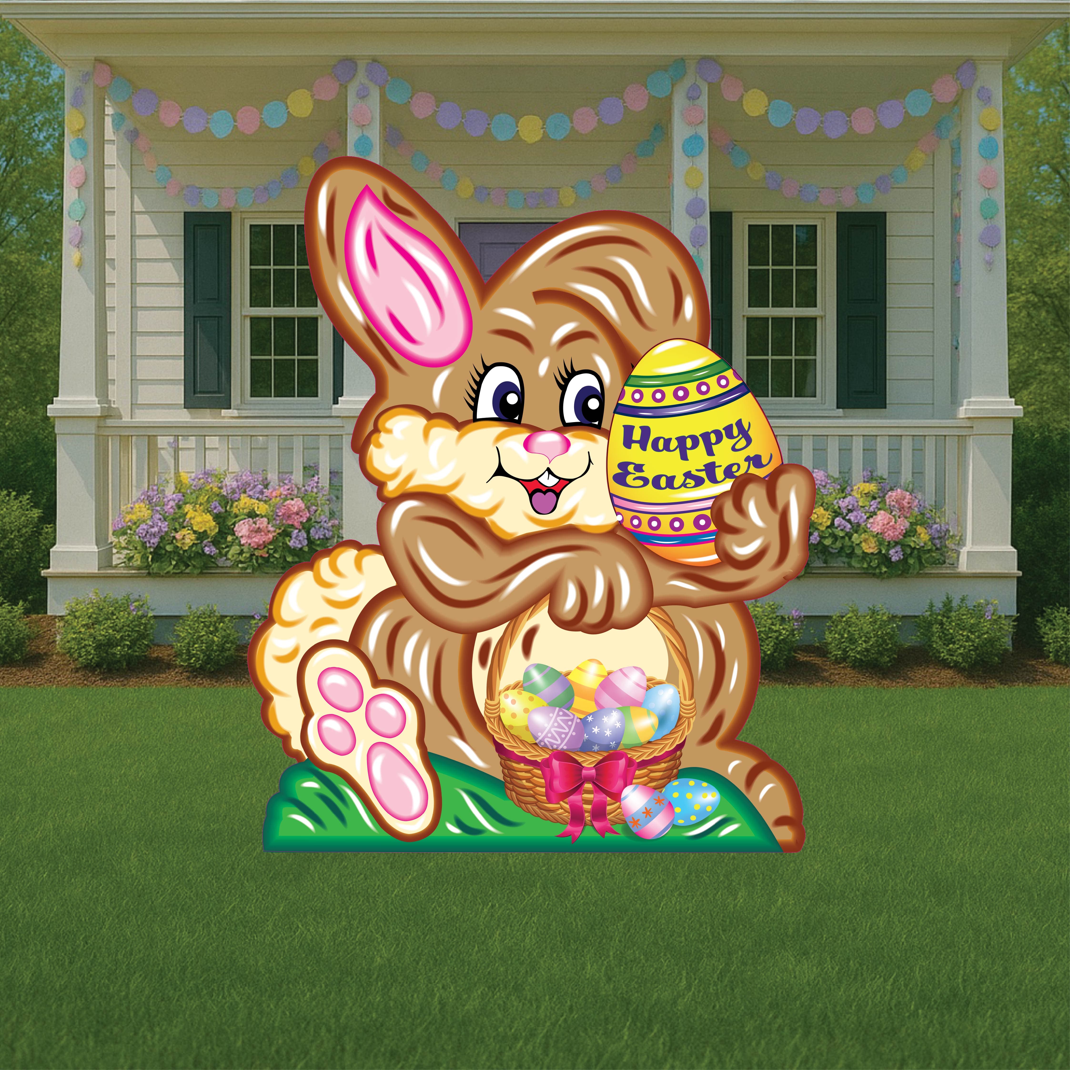 Easter Bunny with Happy Easter Egg and Basket – Yard Art Decor and