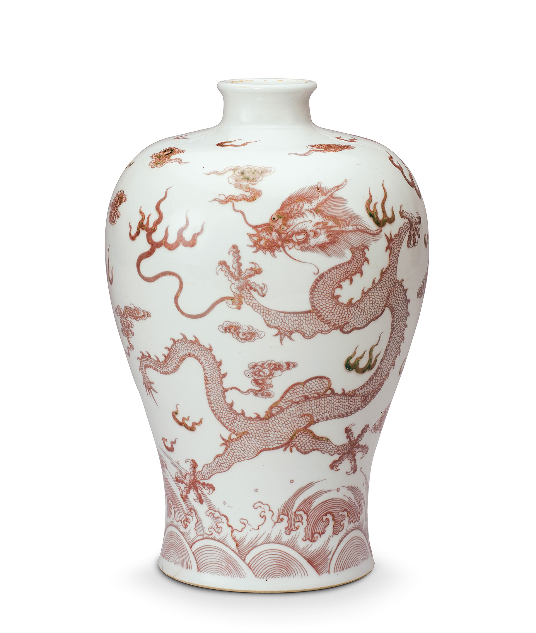 TA183□中国古玩 唐物 明永 青花釉里紅雲龍紋 梅瓶 時代物