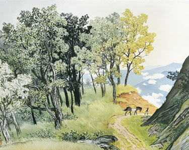 有名作家の掛け軸 川合玉堂作 山雨一過