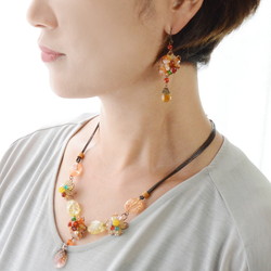 天然石ネックレスとピアスセット メノウ、パール、珊瑚 ピアス