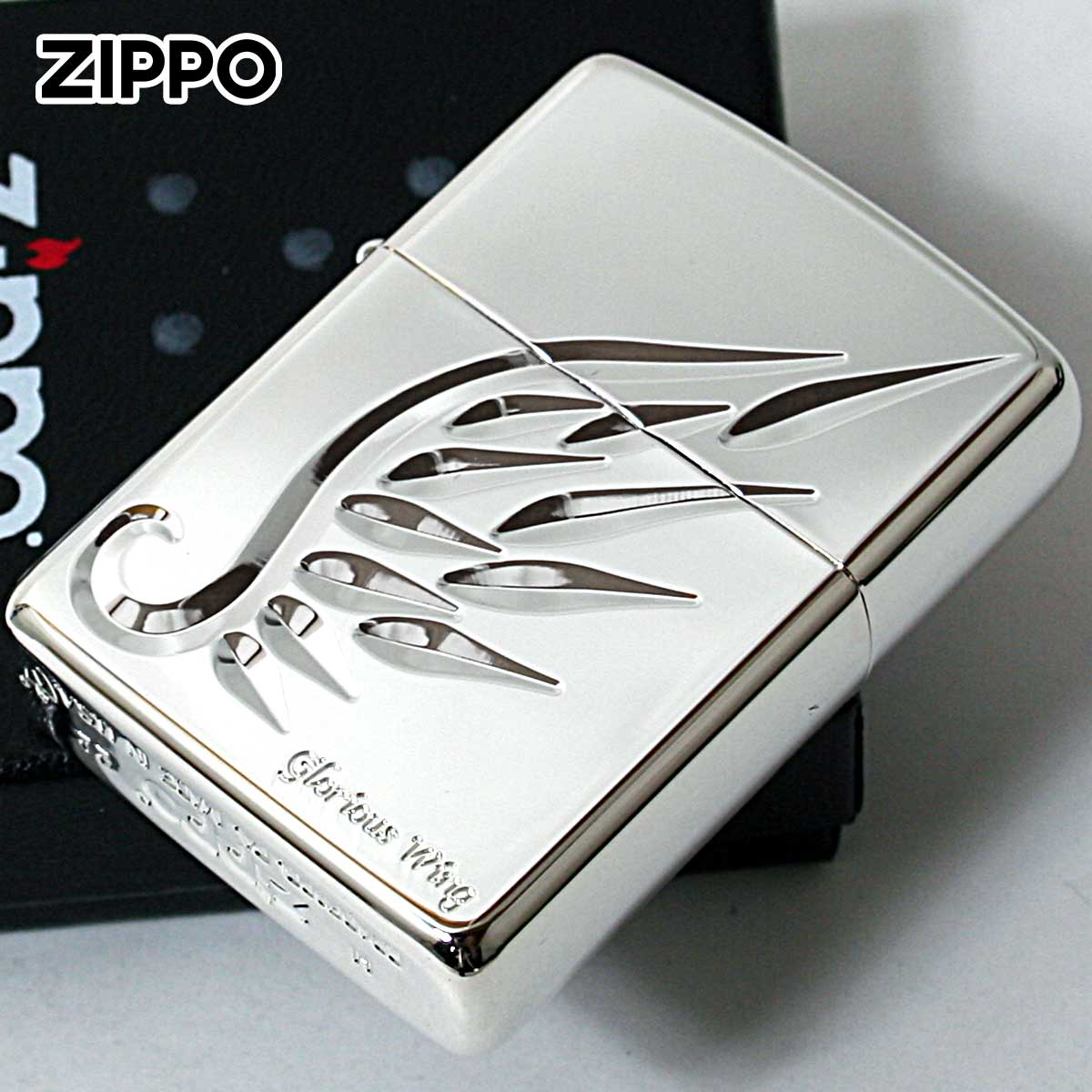 Zippo ジッポー アーマー 羽 ウイング 深彫 ブラック V-WING SV｜Zippo