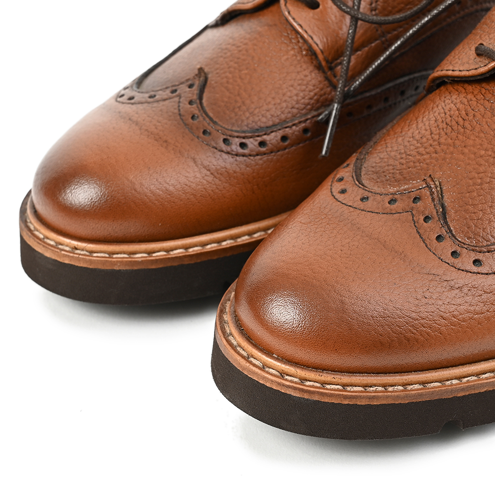 シュリンクレザーウイングチップレースアップシューズ ブラウン