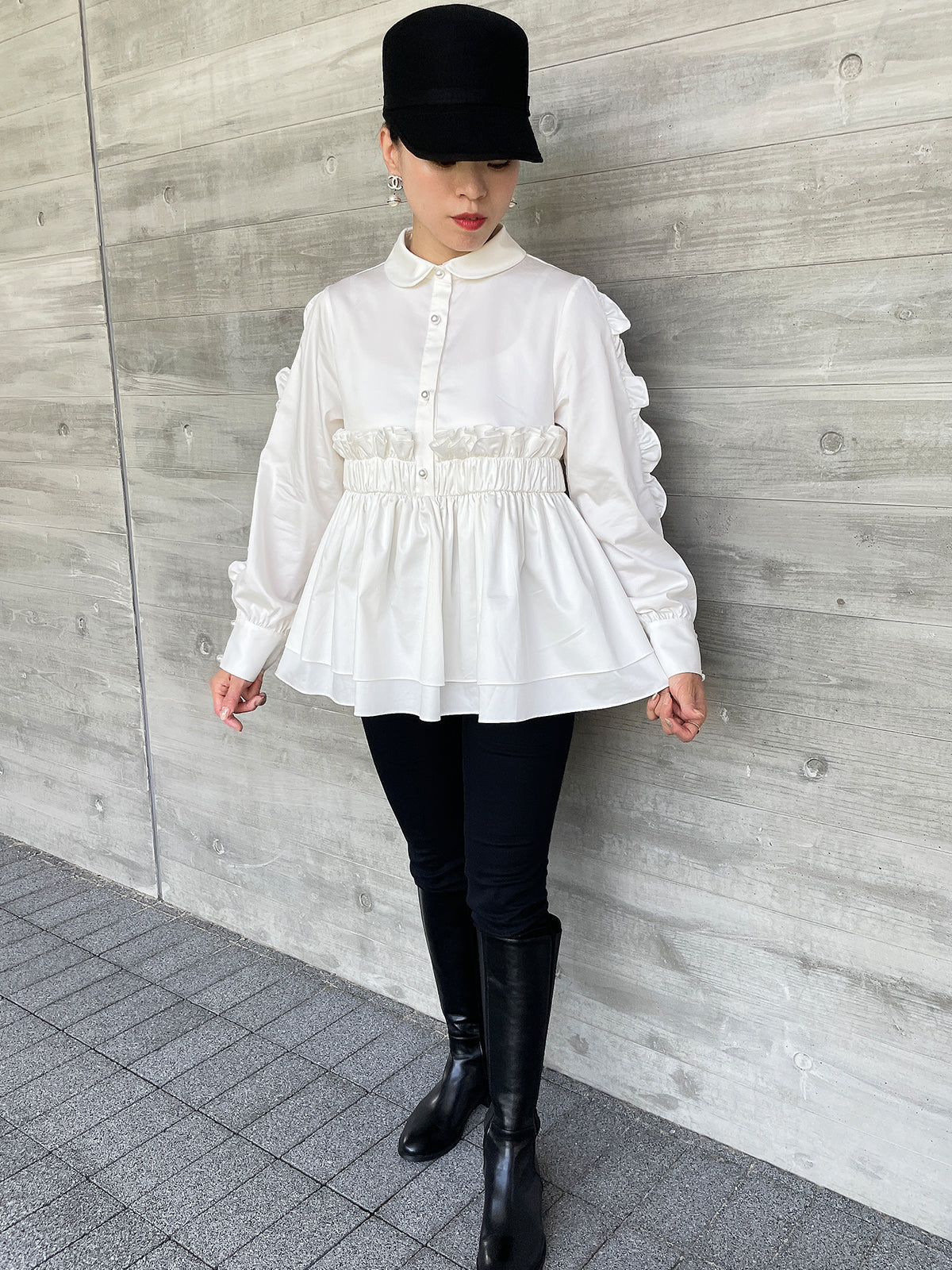 Peplum Frill Blouse White / ペプラムフリルブラウス ホワイト – youa