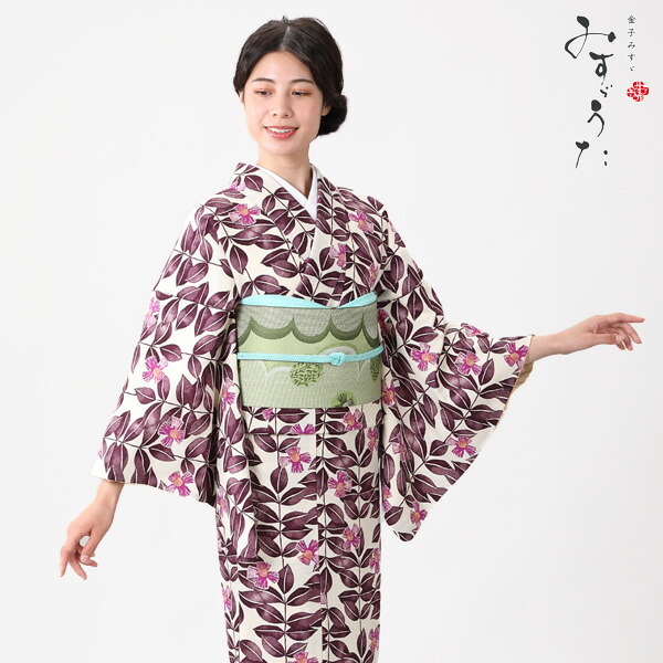 e2111207】【アウトレット】小紋 洗える着物 袷 みすゞうた 椿 紫 小紋